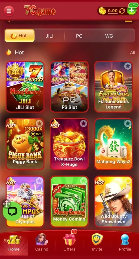 7c game  interface
